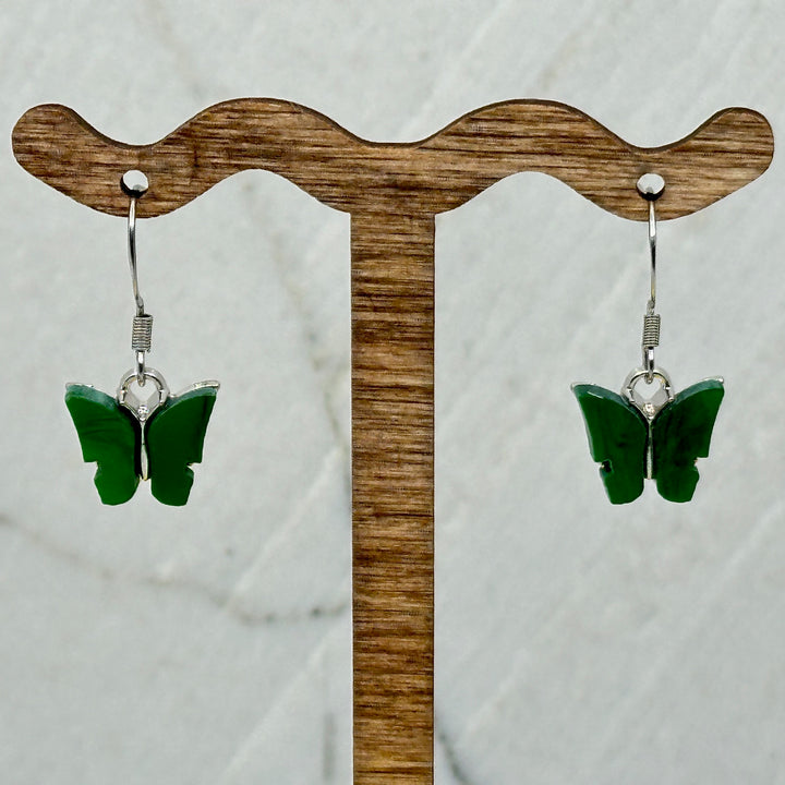 Pair of Butterfly Earrings with Stainless Steel Wires by Woodland Goth Creations, green