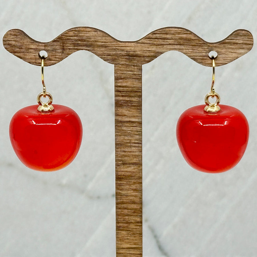 Pair of Rainier Cherry Earrings with 14K Gold Plated Wires by Woodland Goth Creations