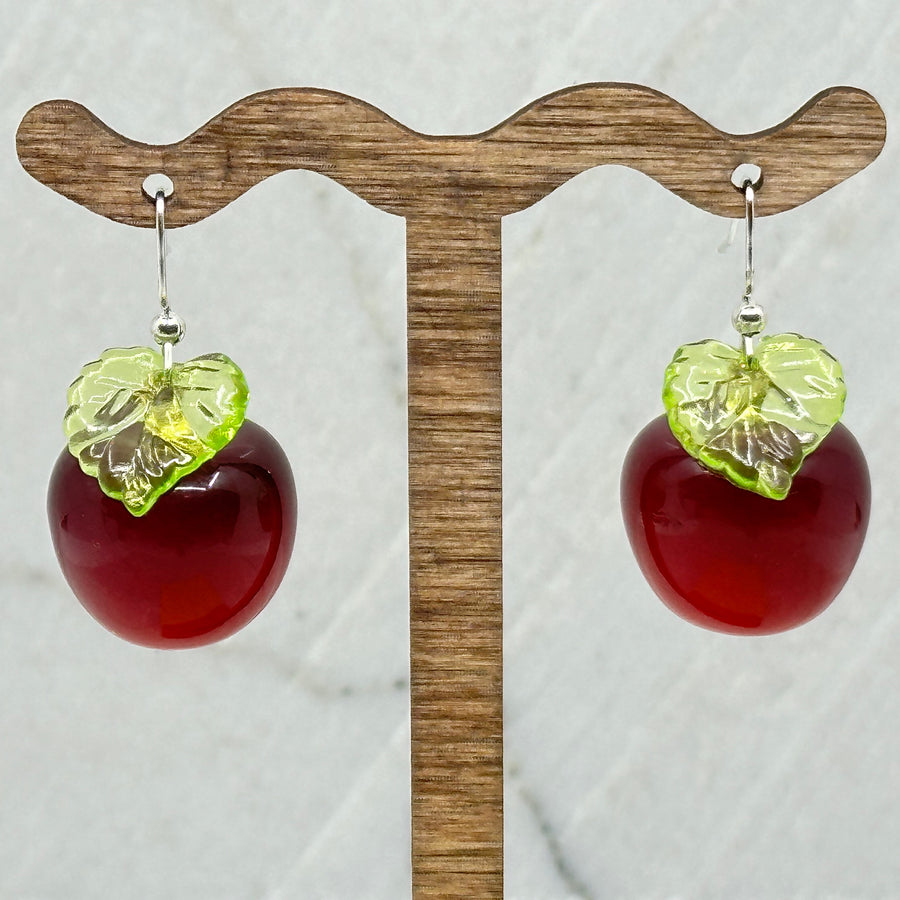 Pair of Cherry and Leaf Earrings with Iron Wires by Woodland Goth Creations