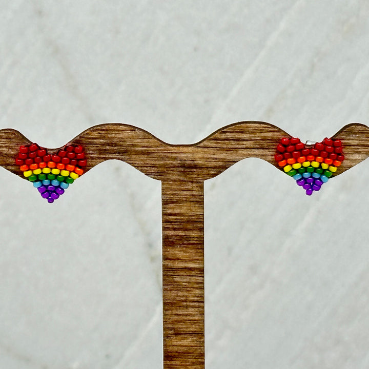 Aurum Shimmer's Heart Beaded Earrings with Stainless Steel Studs (rainbow)