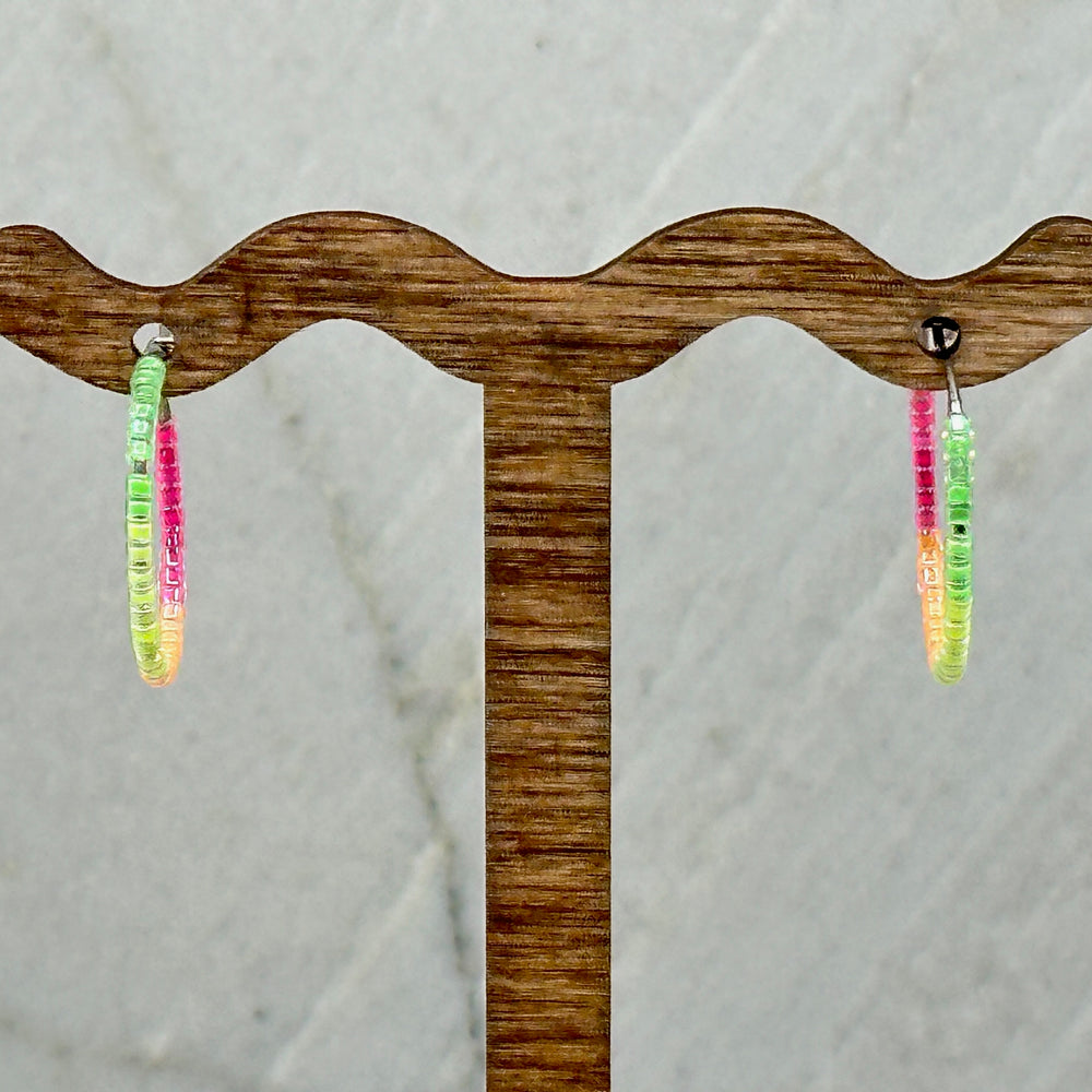 Pair of Aurum Shimmer's Beaded Stainless Steel Hoop Earrings (neon)
