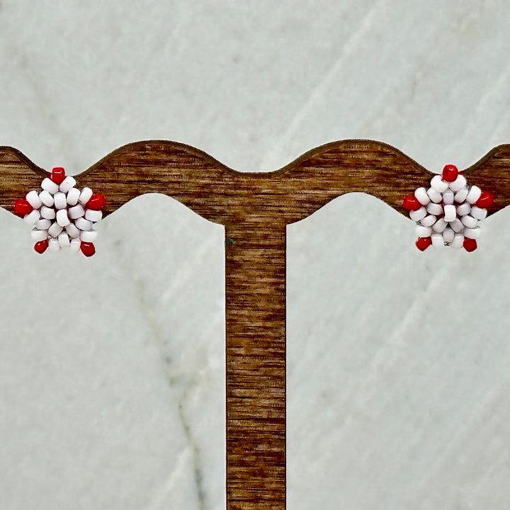 Pair of Aurum Shimmer's Star Beaded Earrings with Stainless Steel Studs (red and white)