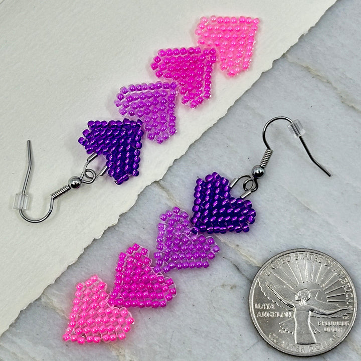 Ombre Heart Stack Beaded Earrings with Stainless Steel Wires
