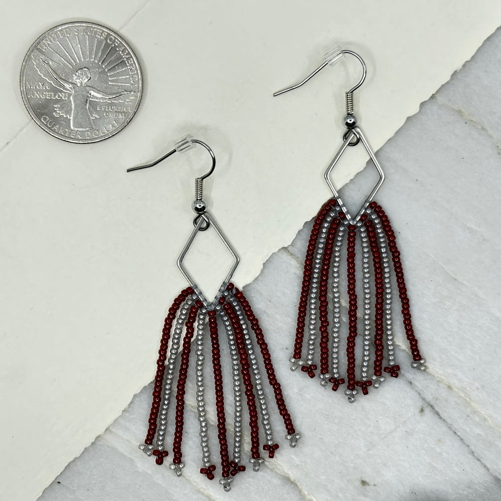 Aurum Shimmer's Griz Beaded Fringe Earrings with Stainless Steel Wires, with scale