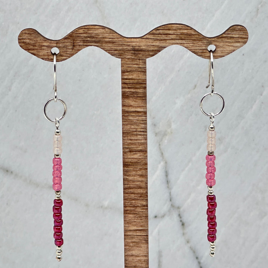Pair of Bijou by Sam's Long Silver Dangle Earrings with Pink Seed Beads