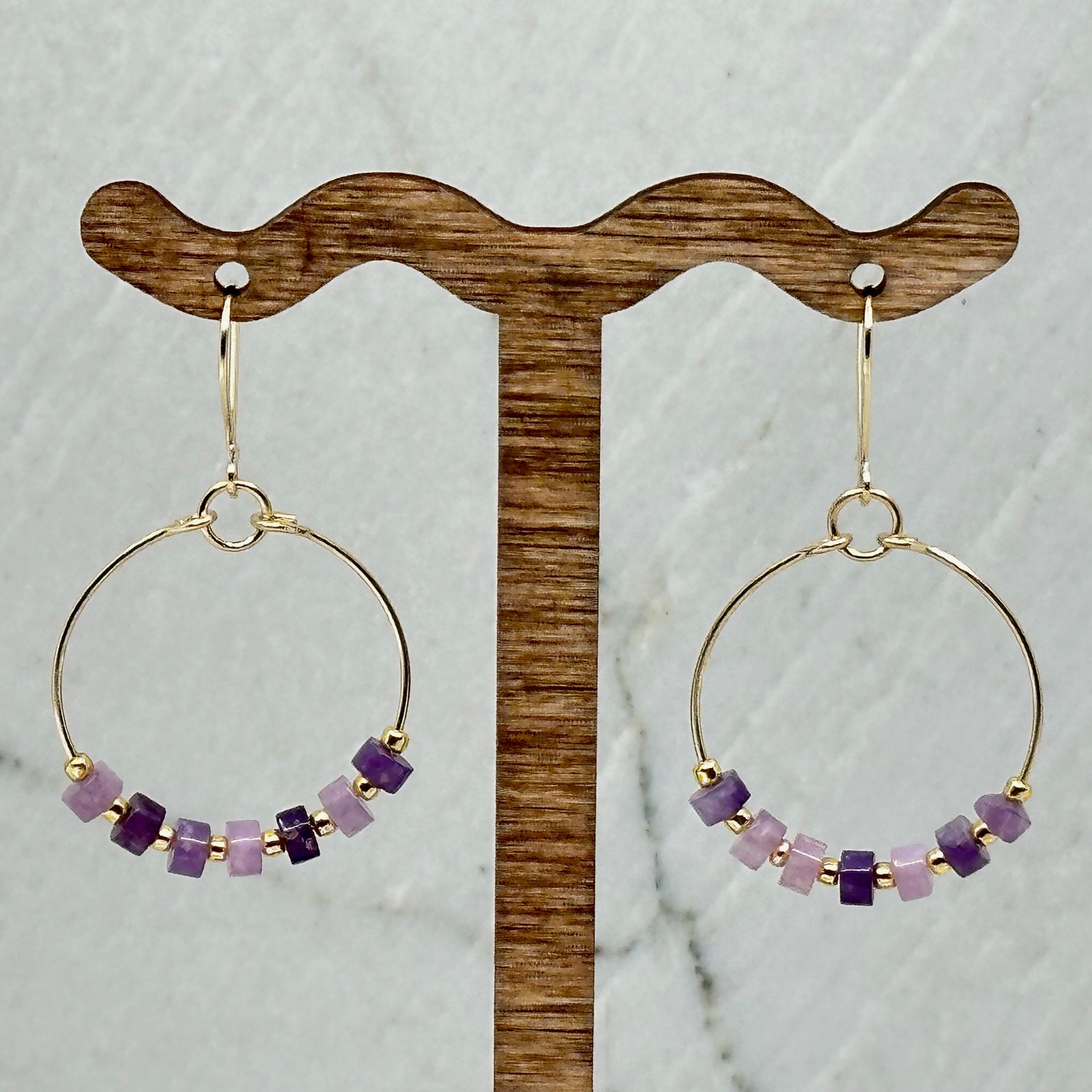 Pair of Bijou by Sam's Gold Hoop Earrings with Amethyst Gemstones