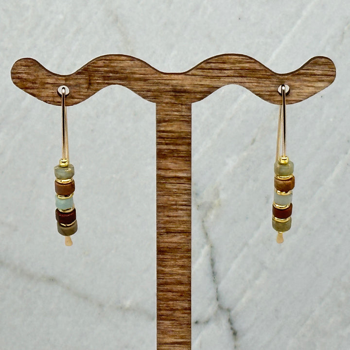 Pair of Bijou by Sam's Earth Tone Jasper and Gold Threader Earrings