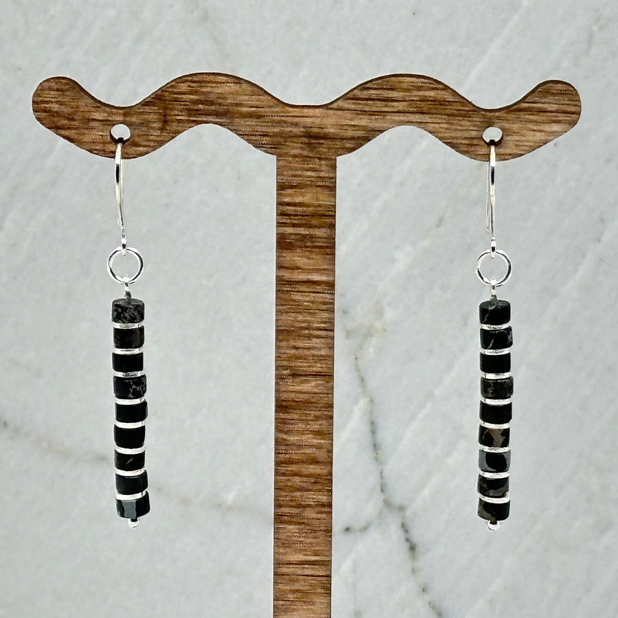 Pair of Bijou by Sam's Black and Gray Jasper Dangle Boho Earrings