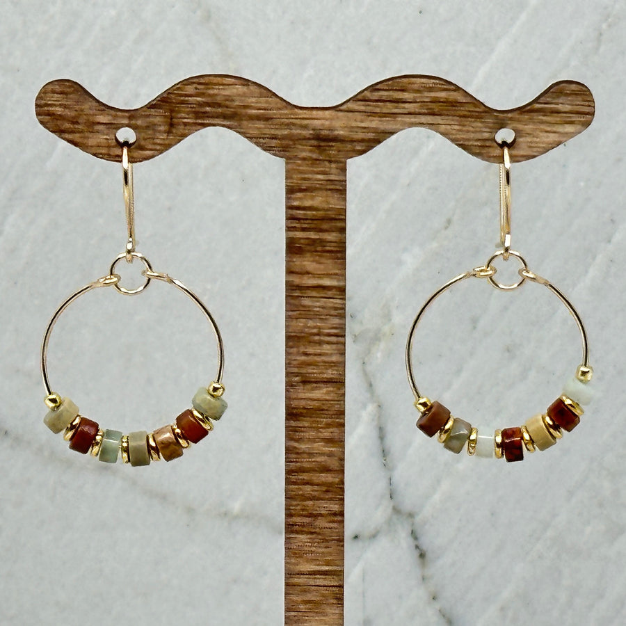 Pair of Bijou by Sam Gold Hoop with Earth Tone Jasper Earrings