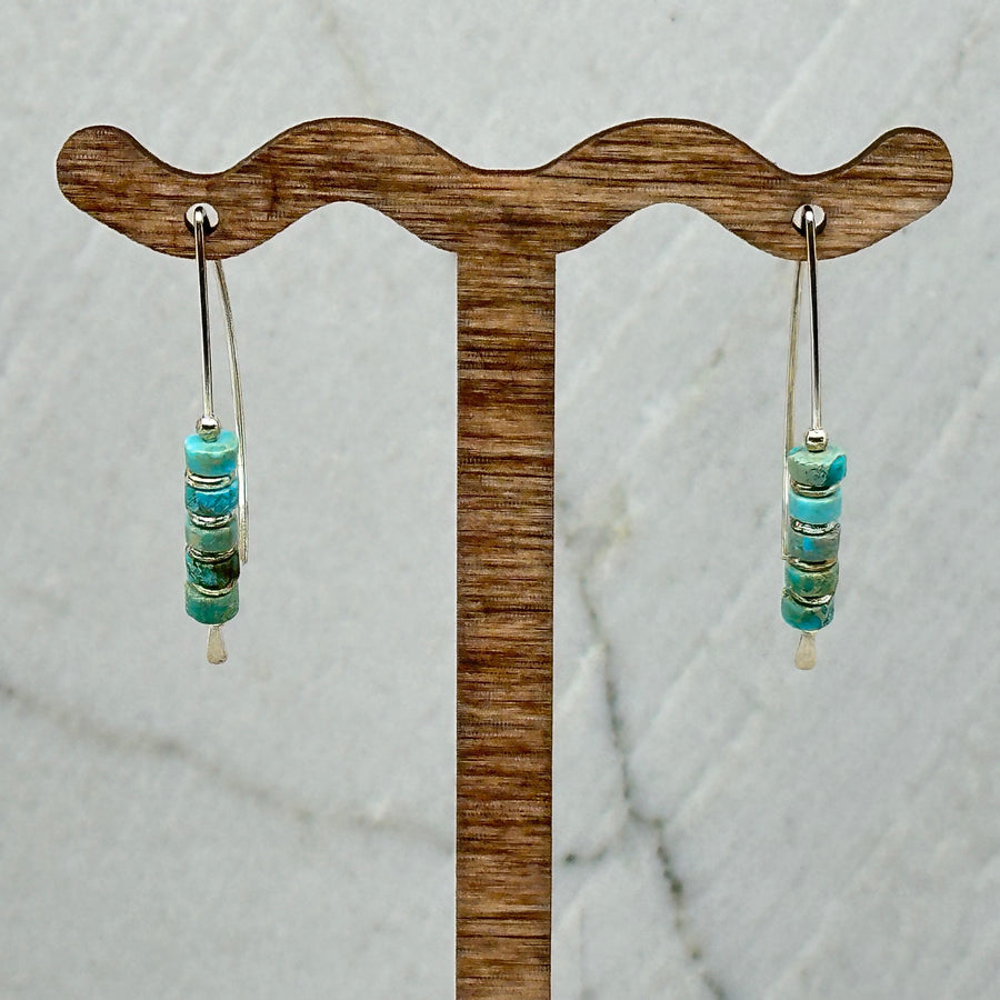 Pair of Bijou by Sam Modern Turquoise and Sterling Silver Threader Earrings