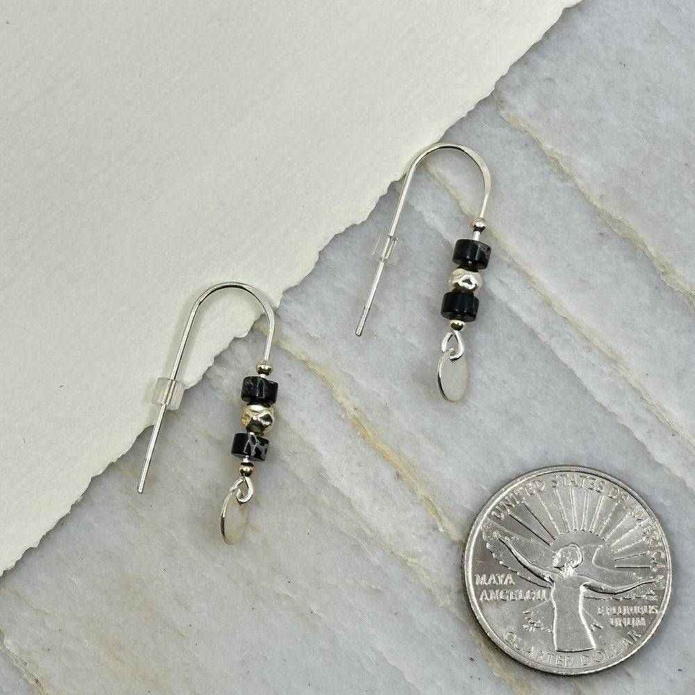 Pair of Bijou by Sam's Small Sterling Silver and Black Jasper Dangle Earrings, with scale