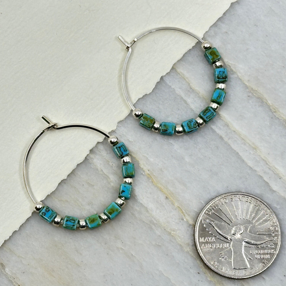 Pair of Bijou by Sam's Turquoise and Sterling Silver Beaded Hoops, with scale
