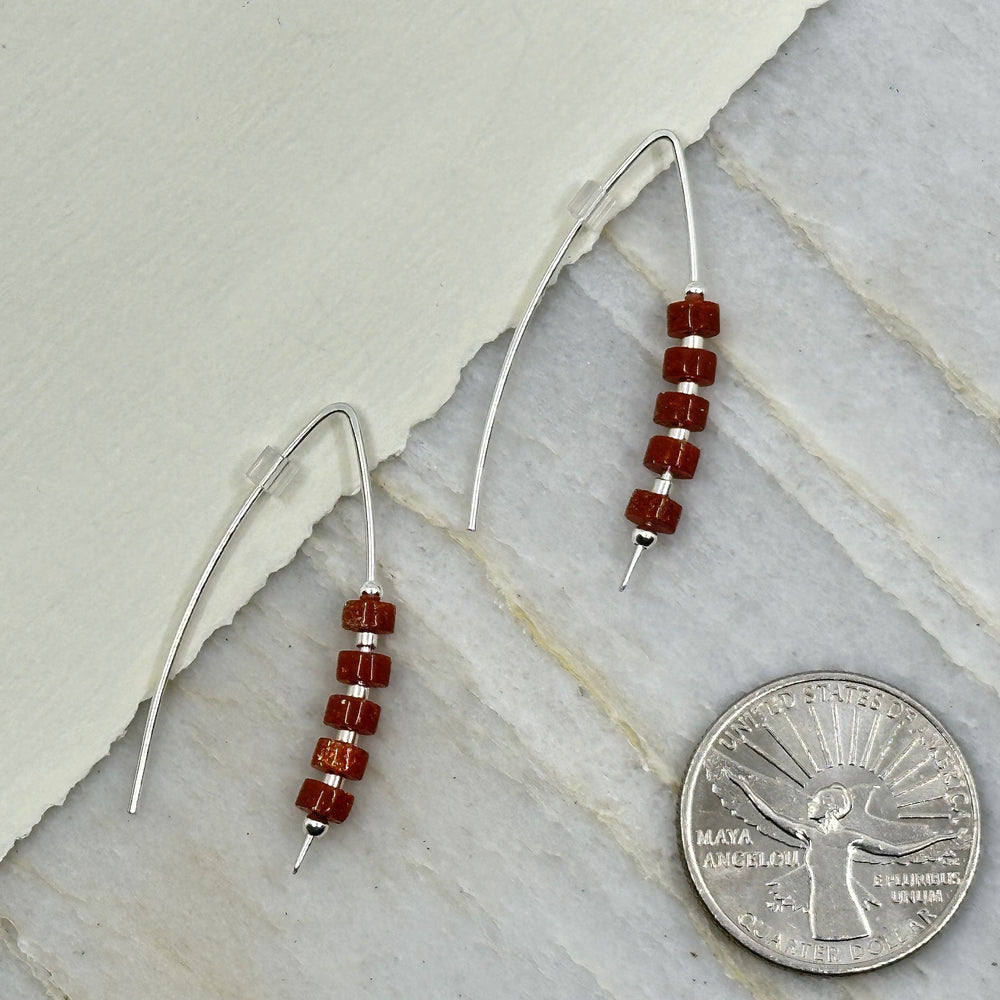 Pair of Bijou by Sam's Sterling Silver Threader Earrings with Sunstone Gemstones, with scale