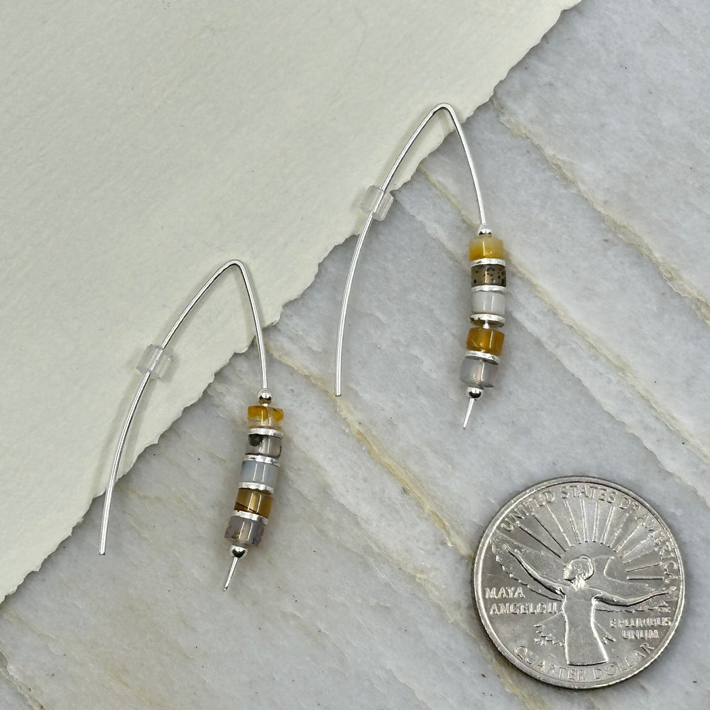 Pair of Bijou by Sam's Montana Agate and Sterling Silver Threader Earrings, with scale