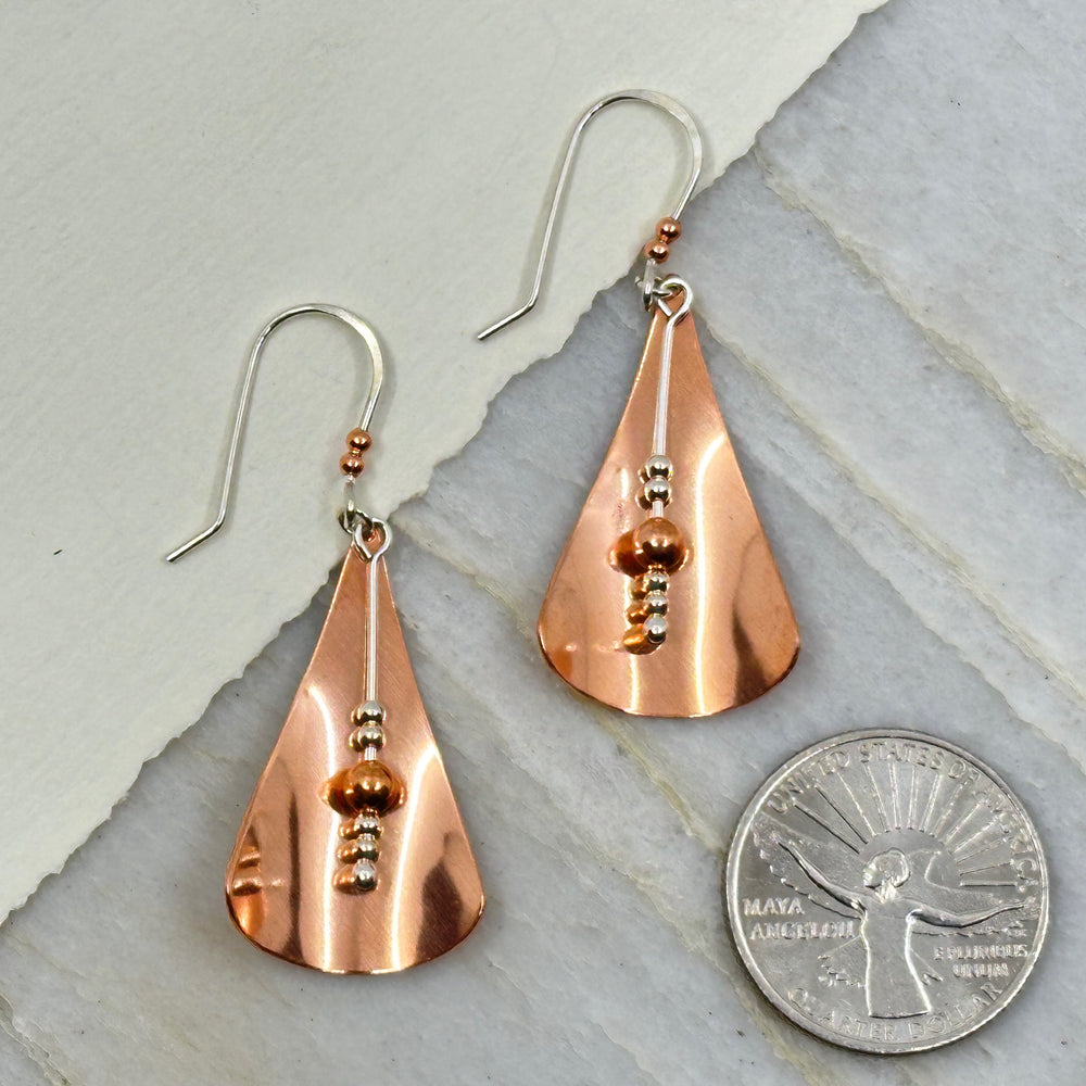 Pair of Bijou by Sam's Modern Shiny Copper and Silver Earrings, with scale