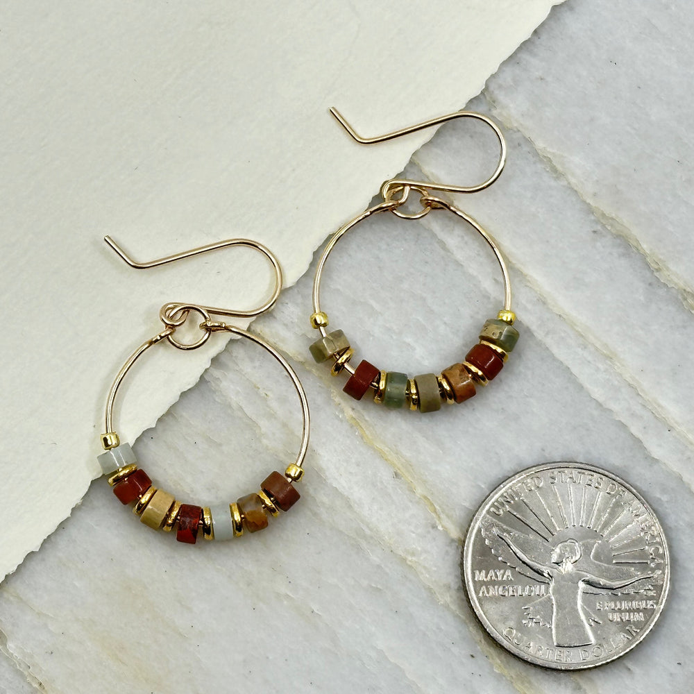 Pair of Bijou by Sam Gold Hoop with Earth Tone Jasper Earrings, with scale