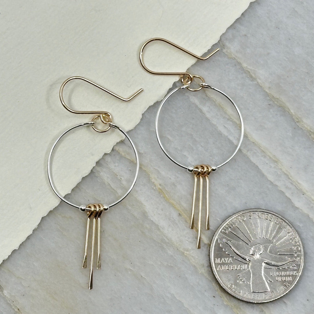 Pair of Bijou by Sam Silver and Gold Fringe Hoop Earrings, with scale