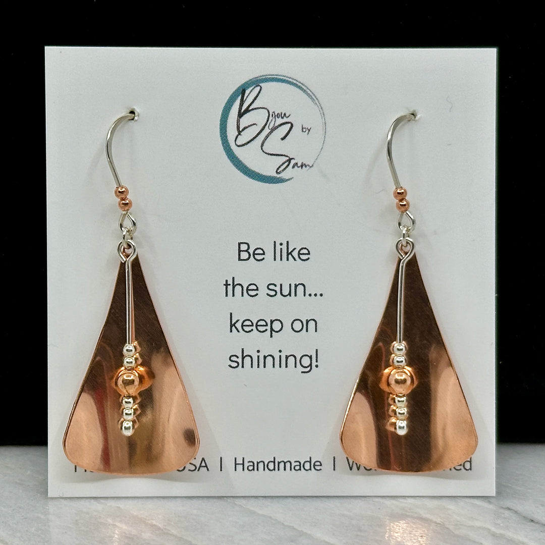 Pair of Bijou by Sam's Modern Shiny Copper and Silver Earrings, on card