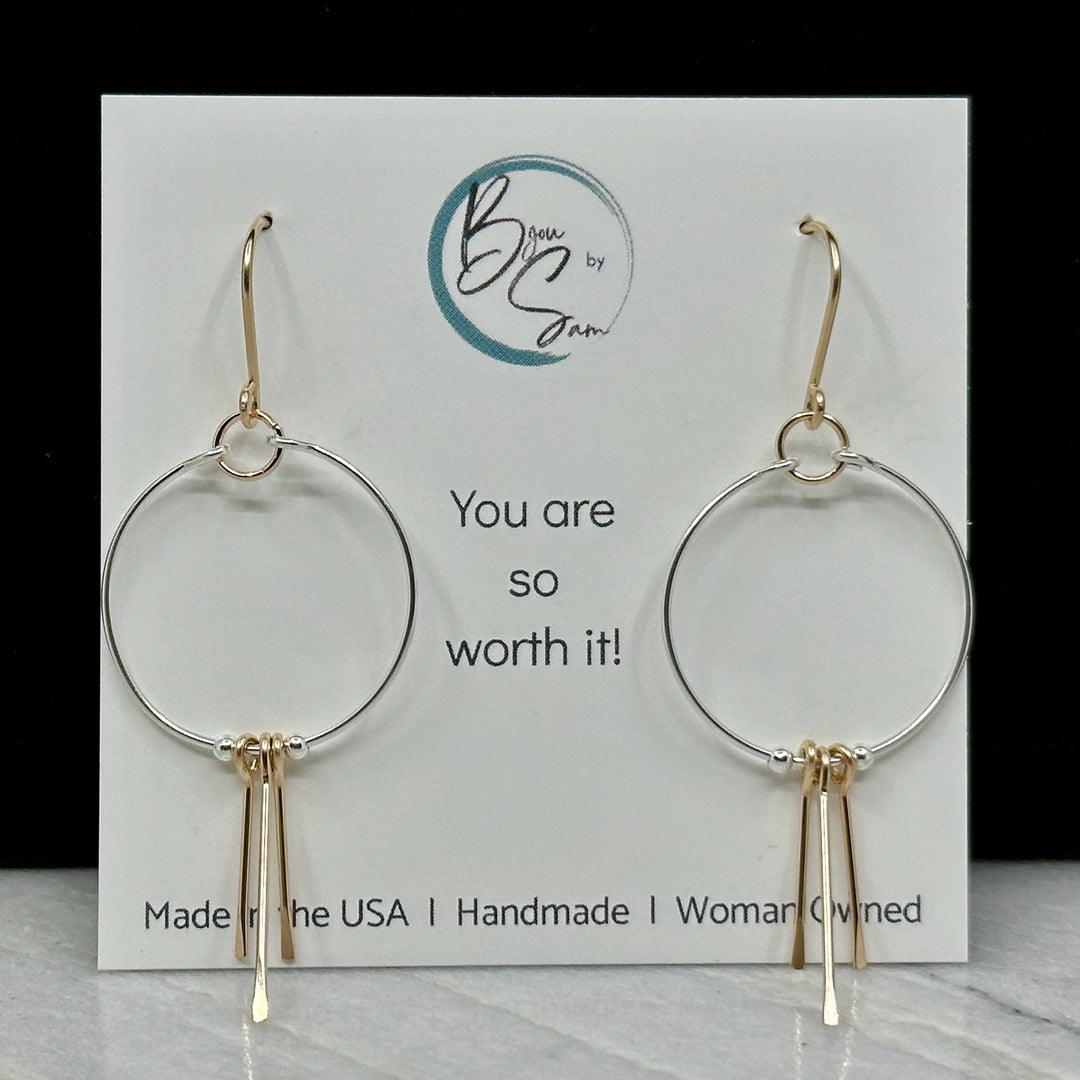 Pair of Bijou by Sam Silver and Gold Fringe Hoop Earrings, with card