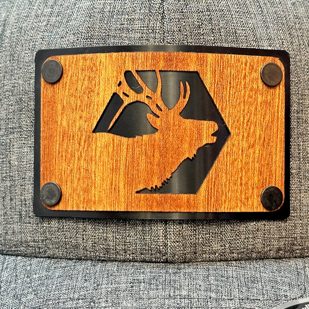 Mahogany Elk & Metal Patch Flexfit Trucker Hat