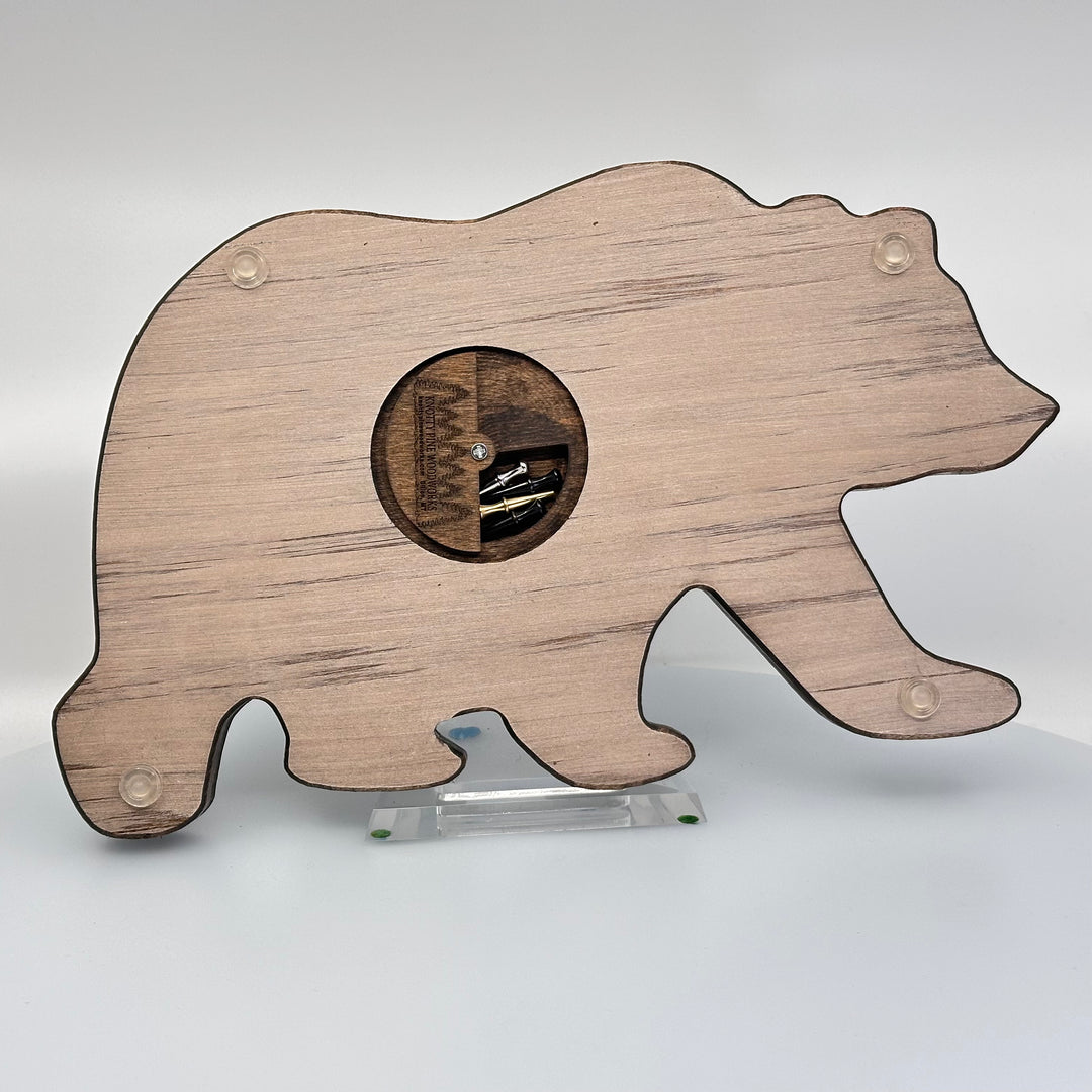Knotty Pineworks Handmade Bear Cribbage Board with Montana Wildflowers (light wood with dark accents)—this handmade wooden cribbage board is the perfect Montana-made gift for game lovers and adventurers 