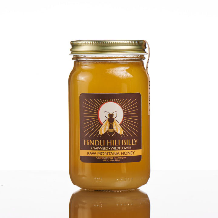 10 oz. jar of Hindu Hillbilly knapweed & wildflower raw Montana honey