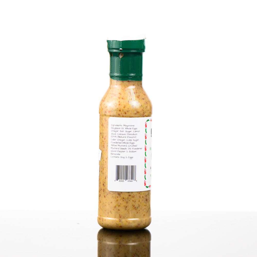 13 fl oz bottle of Vi's Spicy Dill Dippin' Mustard, ingredients
