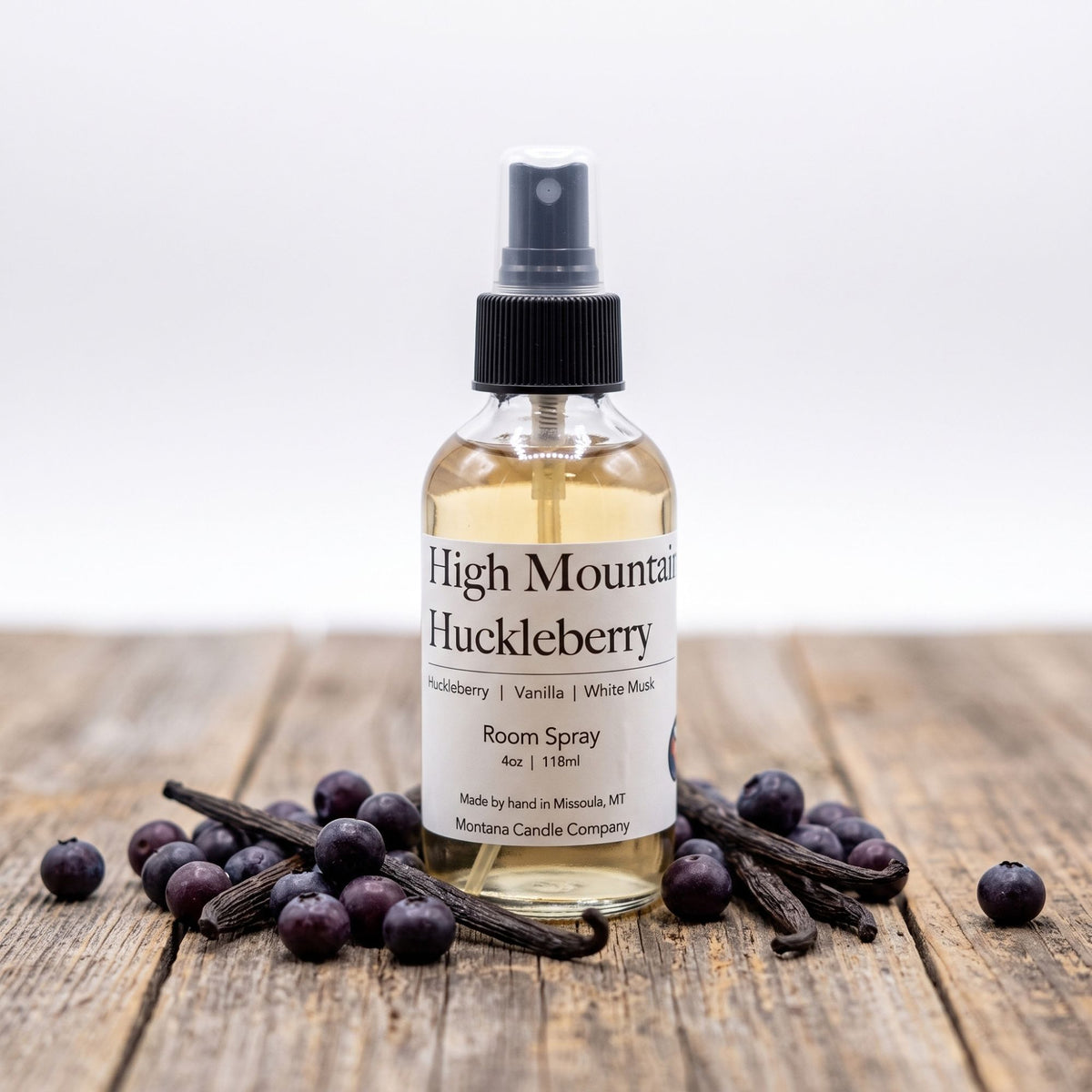 Brighten your home with High Mountain Huckleberry Room Spray by Montana Candle Company. Sweet huckleberry, vanilla, and white musk. Handmade in Missoula, MT.