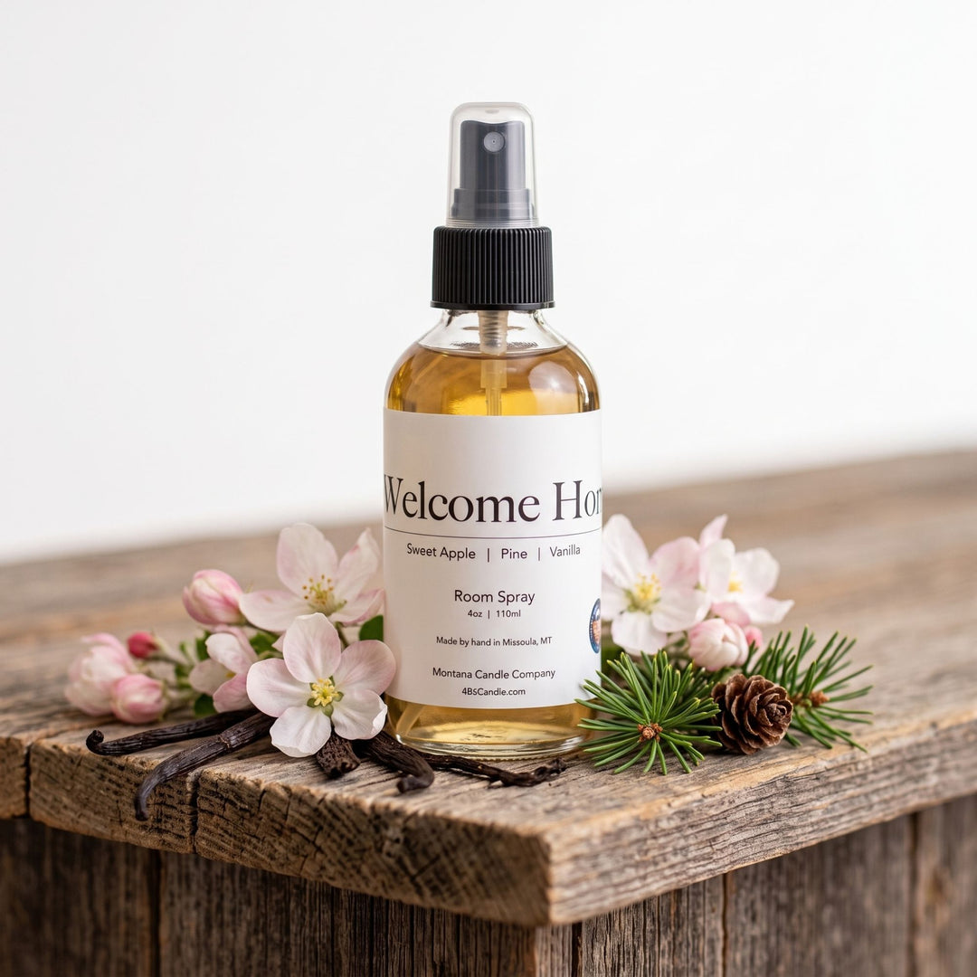 Fill your space with Welcome Home Room Spray by Montana Candle Company. Featuring sweet apple, pine, and vanilla. Handmade in Missoula, MT.
