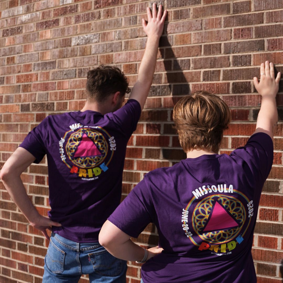 Missoula Pride 2025 Unisex T-Shirt featuring the 2025 Missoula Pride design by local artist T.Lyle, designed and decorated in Missoula, MT, USA