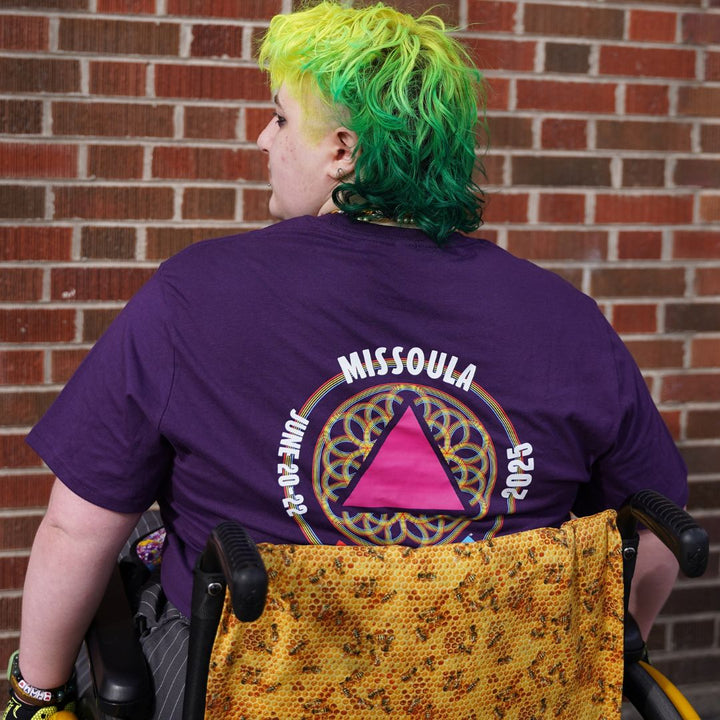 Missoula Pride 2025 Unisex T-Shirt featuring the 2025 Missoula Pride design by local artist T.Lyle, designed and decorated in Missoula, MT, USA