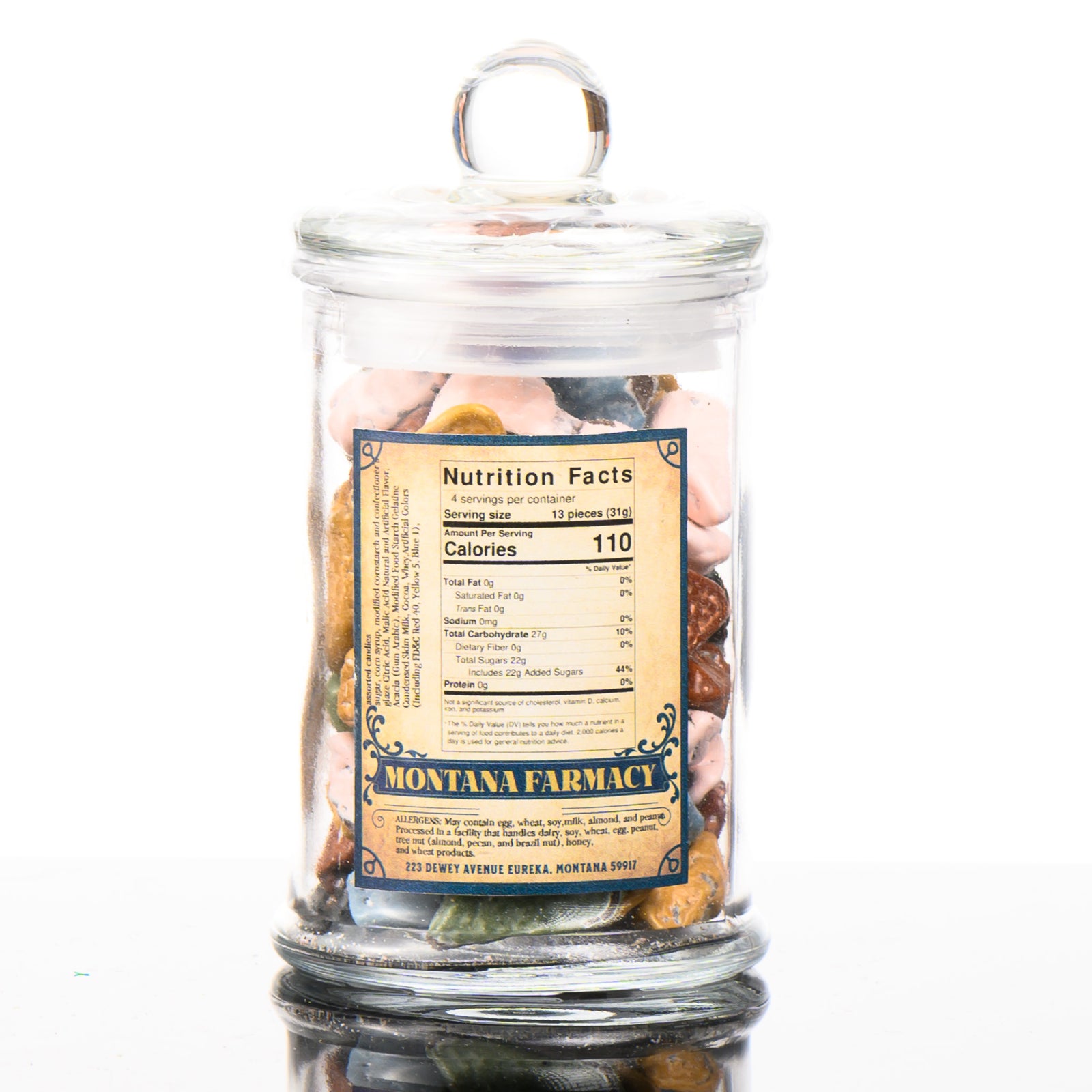 MT Farmacy Old Fashioned Goodness Candy--Candy Rocks--in a glass jar, nutrition facts and ingredients