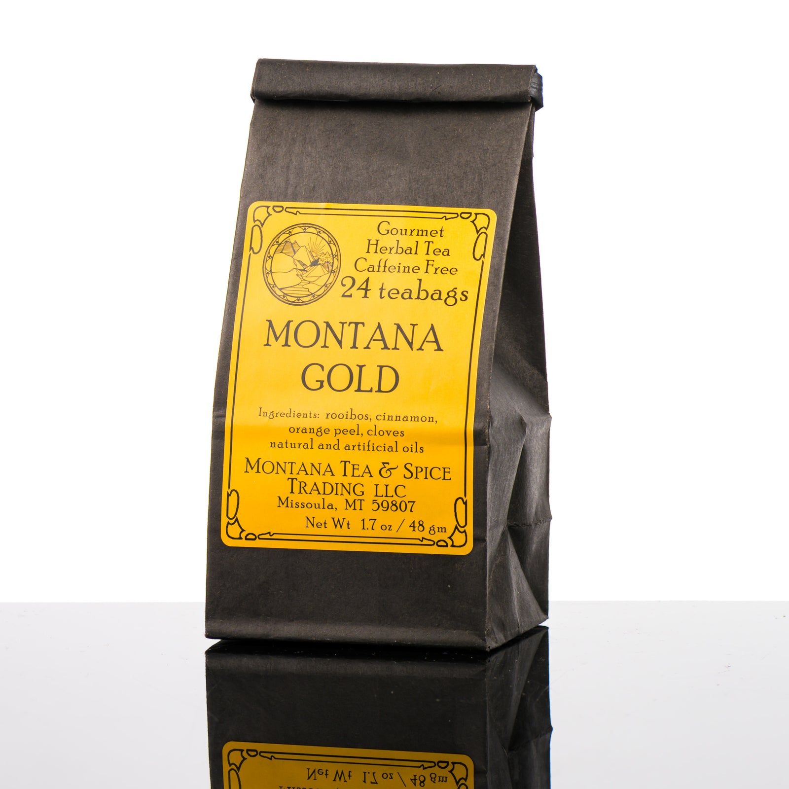 1.7 oz bag of Montana Tea & Spice Trading LLC's Montana Gold (24 teabags, caffeine free)—Montana-made tea for gifting and sipping