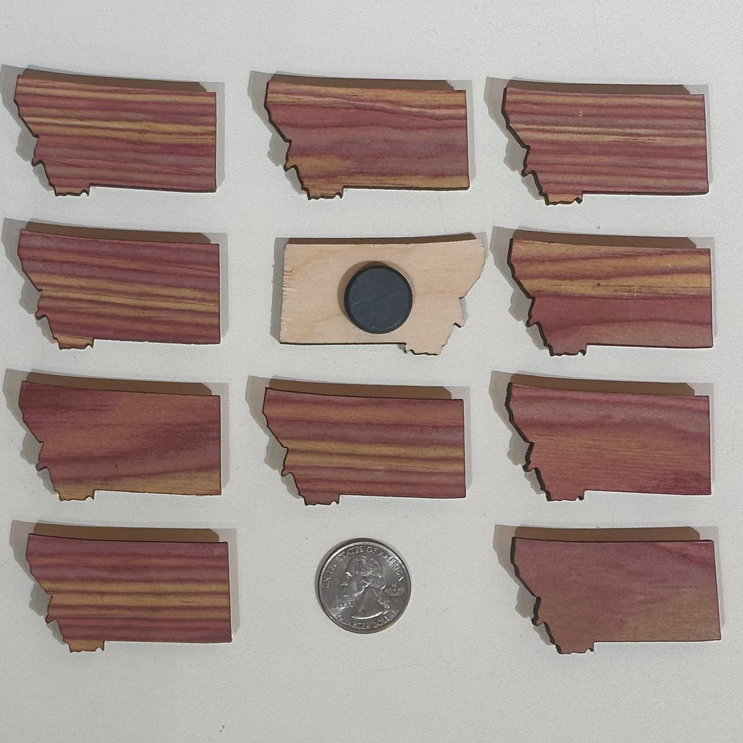 Pink striped wood magnet in the shape of Montana