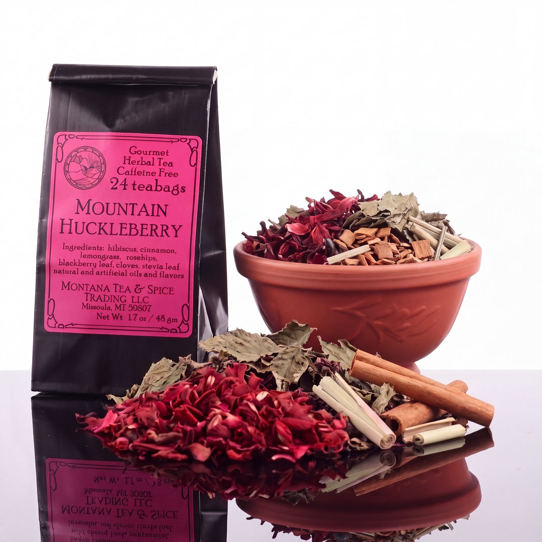A black tea bag pouch labeled &