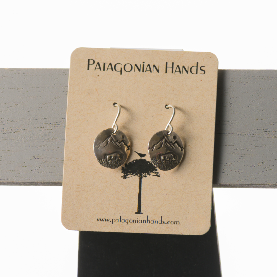 Pair of Short Bison Earrings Fine and Sterling Silver (.925) Earrings by Patagonian Hands, fine jewelry made in Montana
