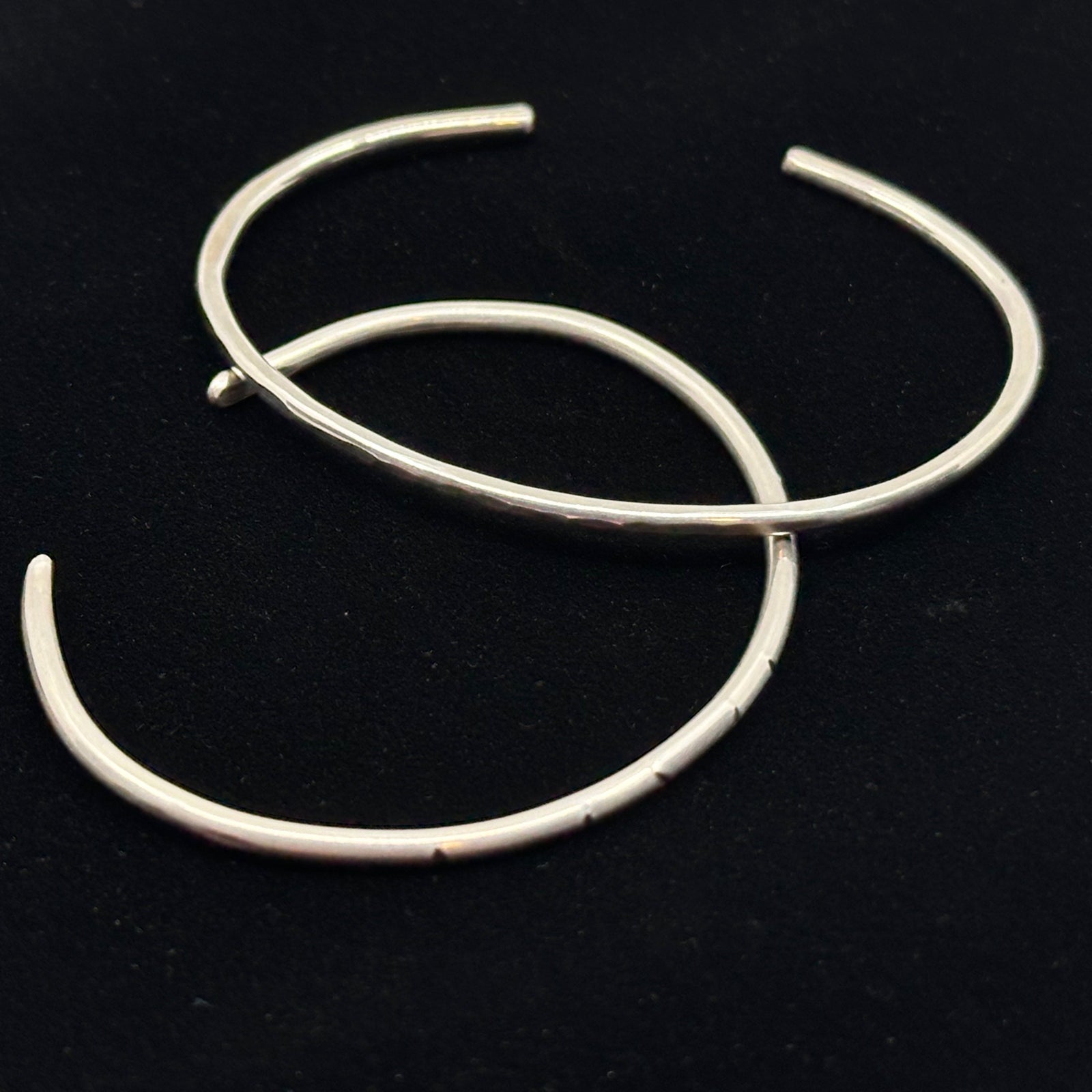 Two Sterling Silver .925 Skinny Cuff Bracelets by Patagonian Hands (partially hammered or gently scored), fine jewelry made in Montana