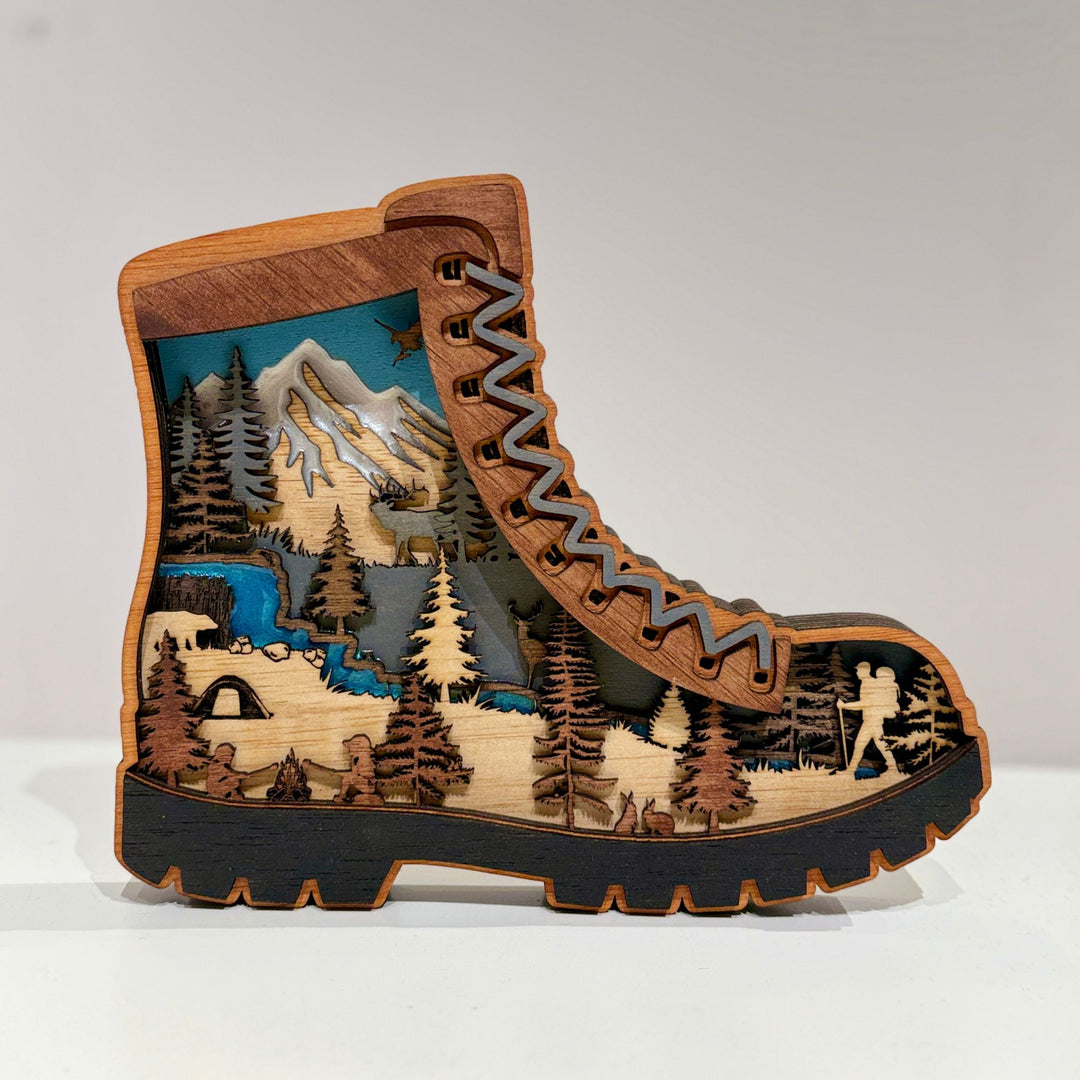 Hiking Boot 3D Layered Wood Art