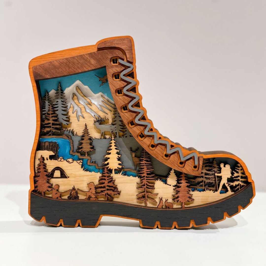 Hiking Boot 3D Layered Wood Art