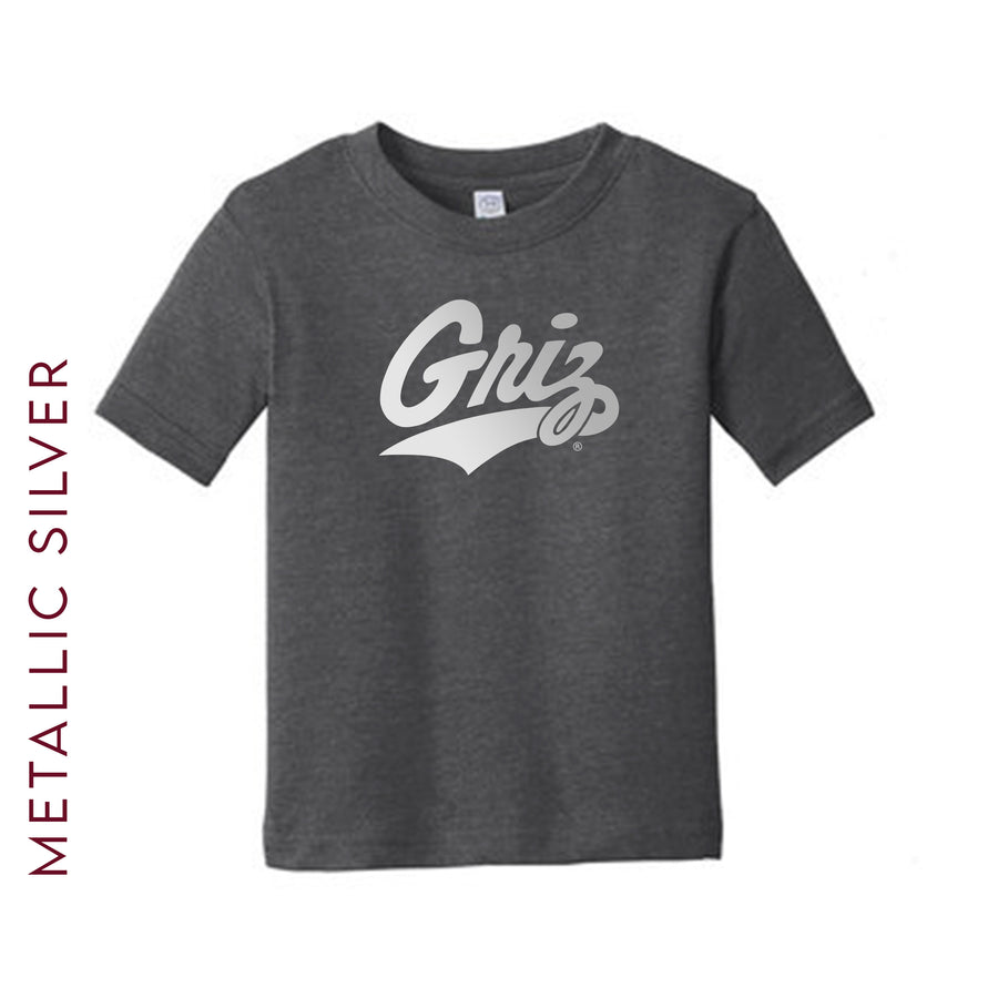 Blue Peaks Creative's Metallic Griz Script Toddler Grey Fine Jersey T-shirt