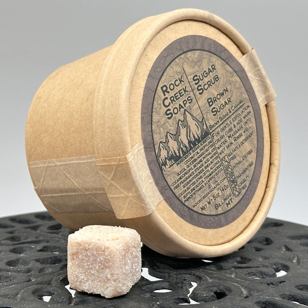 5 oz. container of Sugar Scrub - Brown Sugar & Caramel - handcrafted sugar scrub made in Montana by Rock Creek Soaps