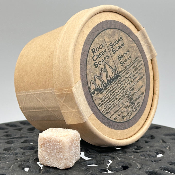 5 oz. container of Sugar Scrub - Brown Sugar & Caramel - handcrafted sugar scrub made in Montana by Rock Creek Soaps