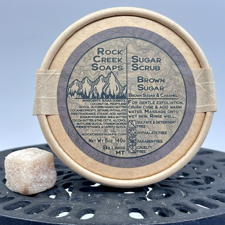 5 oz. container of Sugar Scrub - Brown Sugar & Caramel - handcrafted sugar scrub made in Montana by Rock Creek Soaps