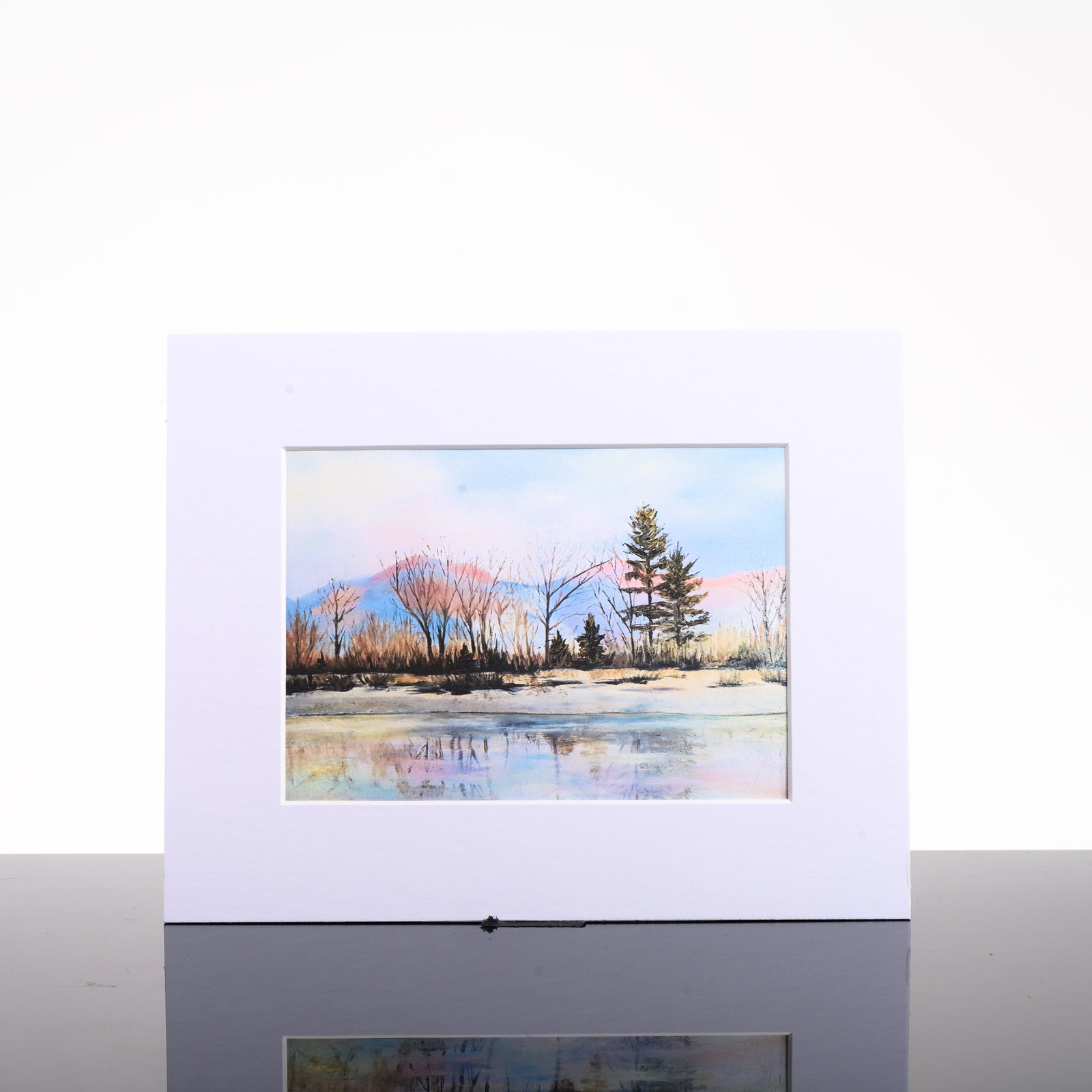 Bitterroot Morning Matted Print, by Stark Mountain Studio - 5x7 print of a Bobbe Almer watercolor painting in a 8x10 mat--a perfect Montana-made gift for art lovers