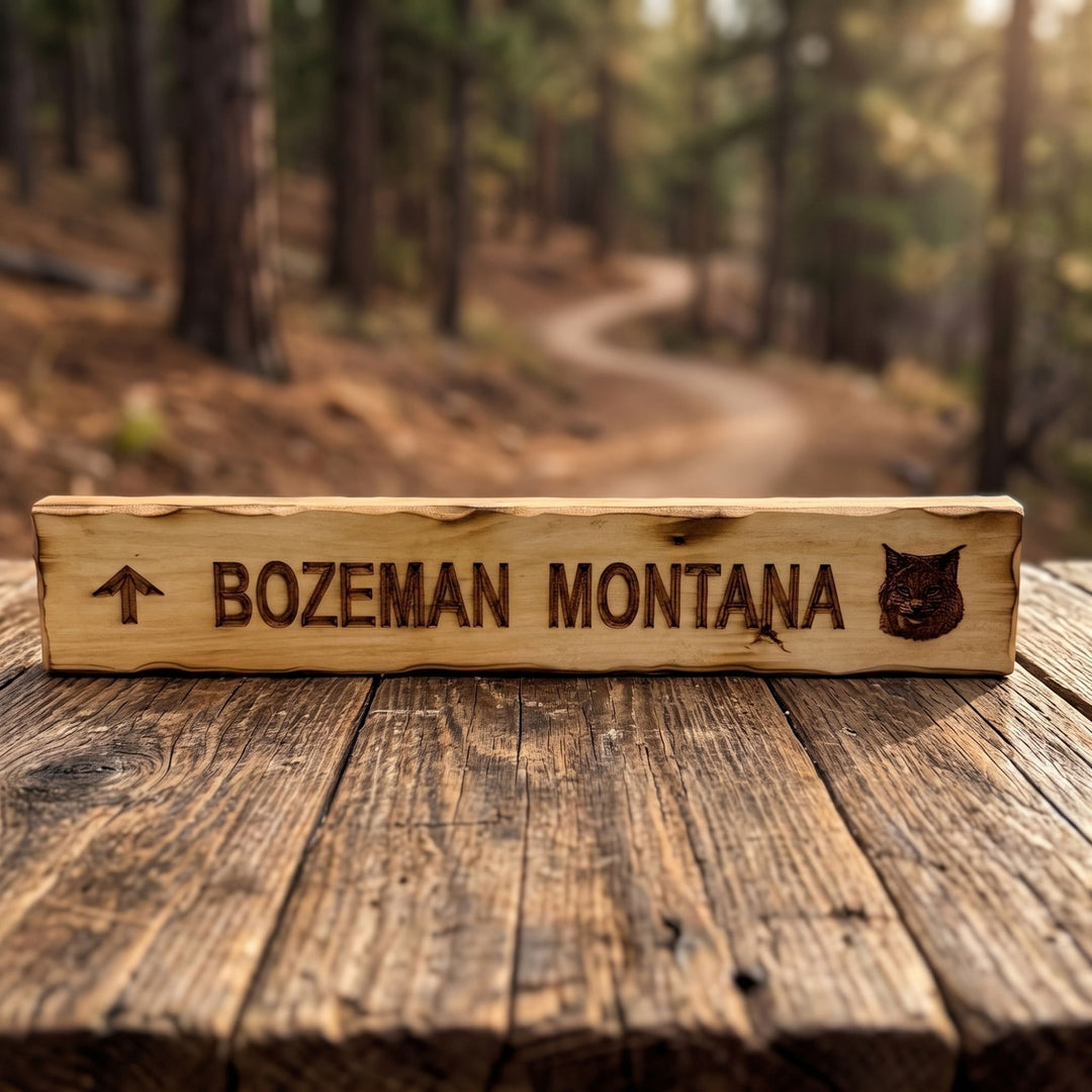 Shop handcrafted Montana wood trail signs featuring local trails &amp; wildlife motifs. Perfect rustic cabin decor for mountain &amp; hiking lovers. Made in USA!