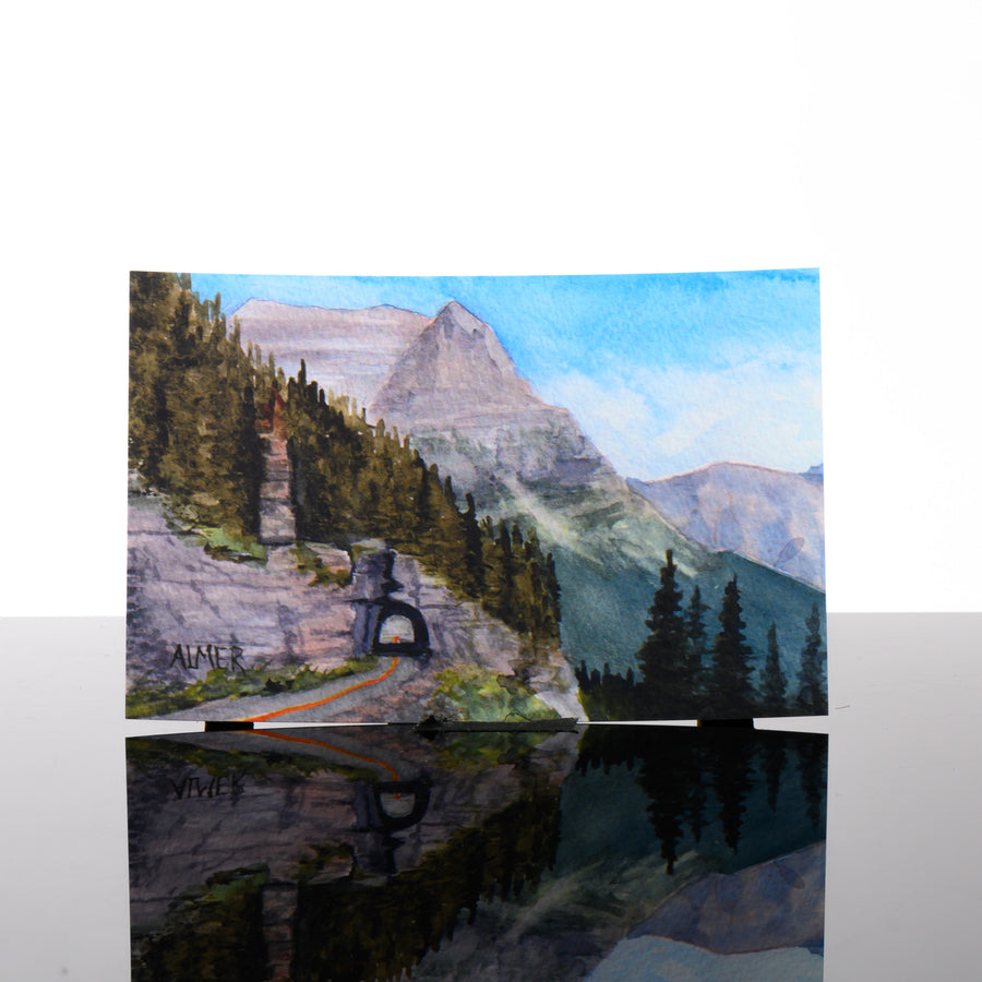 Going to the Sun Tunnel Postcard, by Stark Mountain Studio - 5x7 postcard of a Bobbe Almer watercolor painting