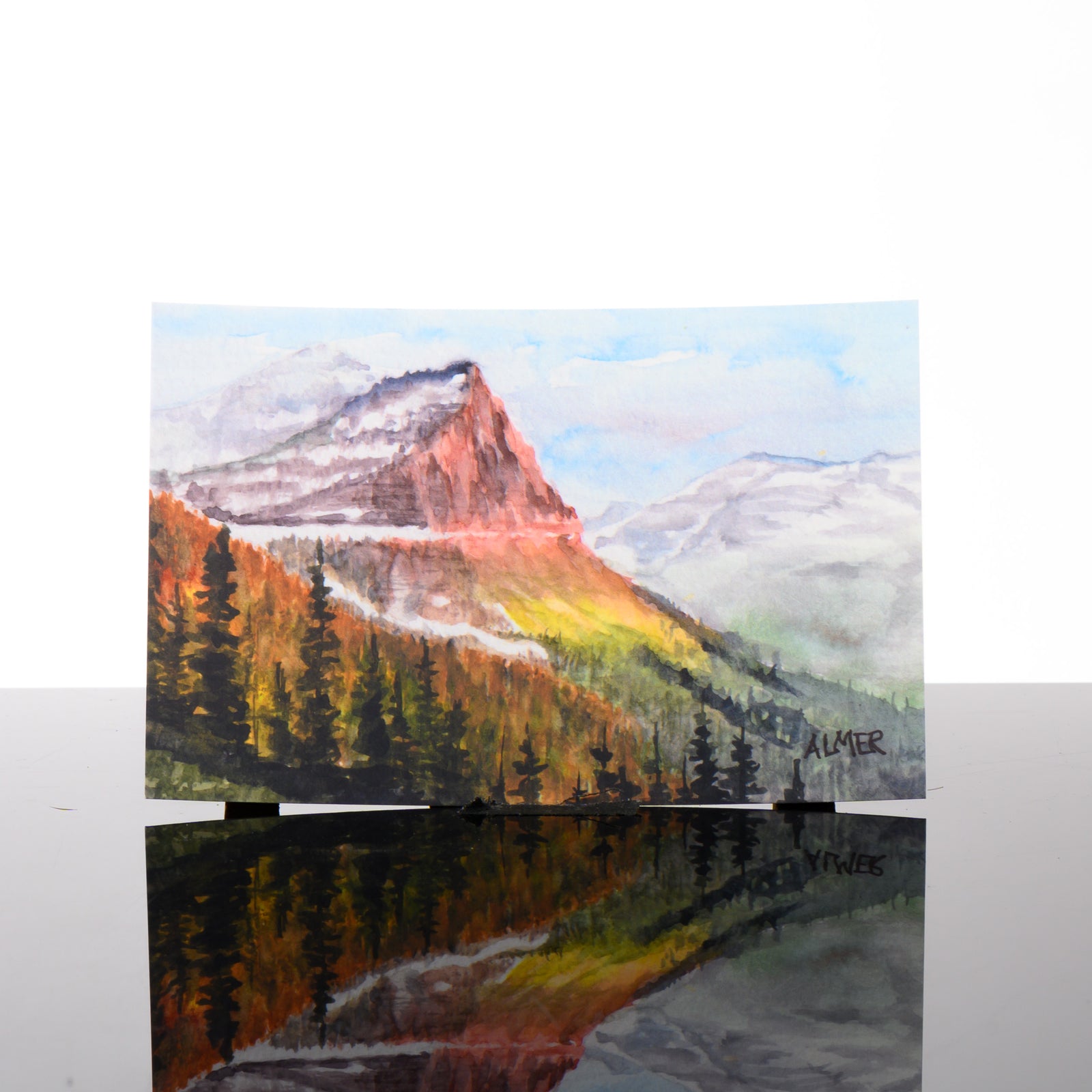 Sunshine and Snowfields Postcard, by Stark Mountain Studio - 5x7 postcard of a Bobbe Almer watercolor painting