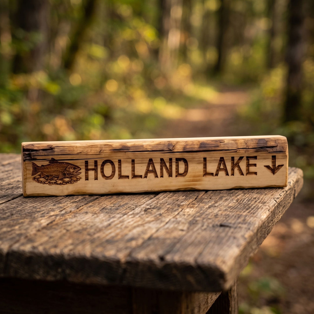 Shop handcrafted Montana wood trail signs featuring local trails &amp; wildlife motifs. Perfect rustic cabin decor for mountain &amp; hiking lovers. Made in USA!