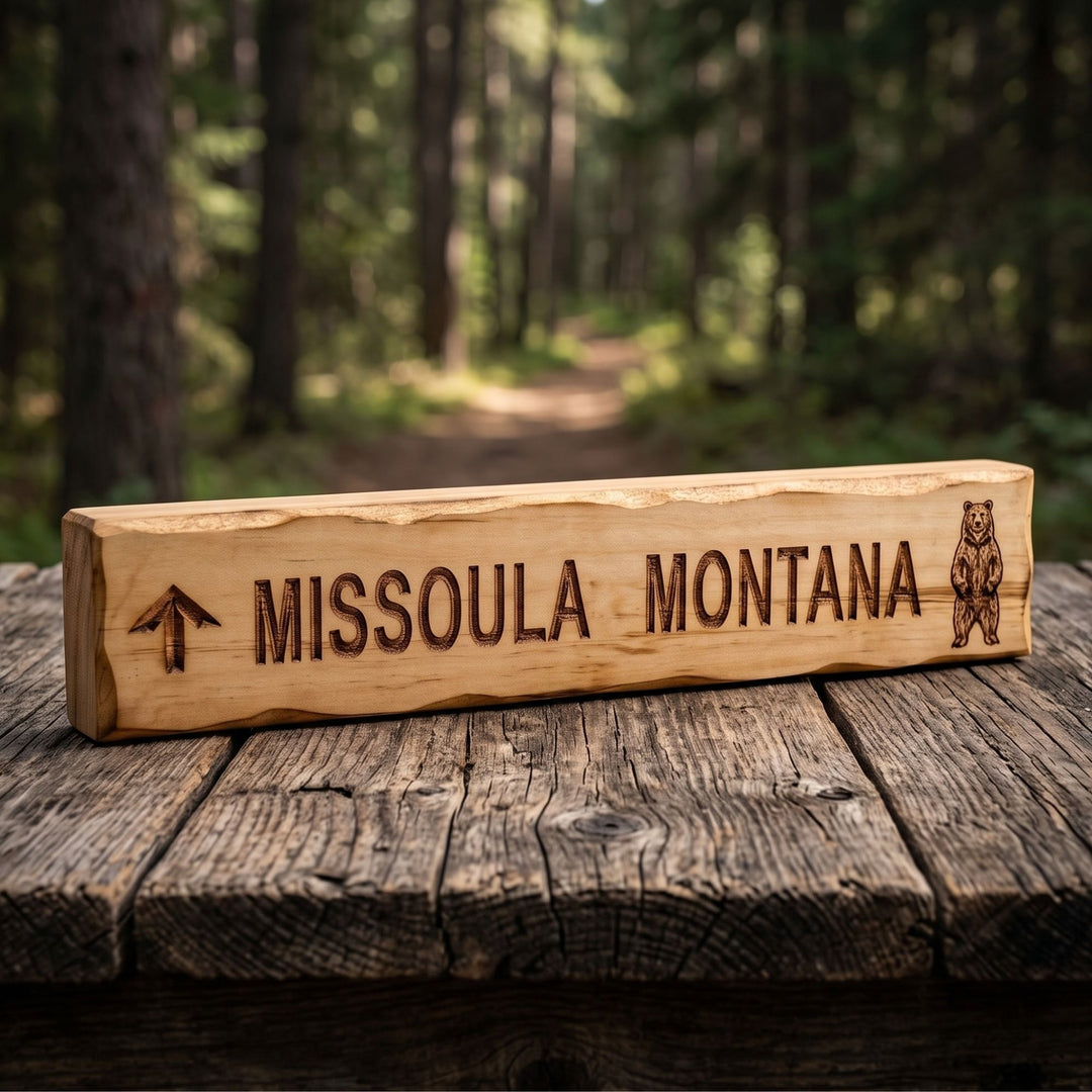 Shop handcrafted Montana wood trail signs featuring local trails &amp; wildlife motifs. Perfect rustic cabin decor for mountain &amp; hiking lovers. Made in USA!