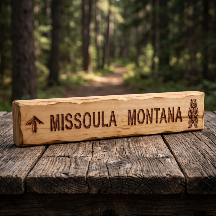 Shop handcrafted Montana wood trail signs featuring local trails &amp; wildlife motifs. Perfect rustic cabin decor for mountain &amp; hiking lovers. Made in USA!